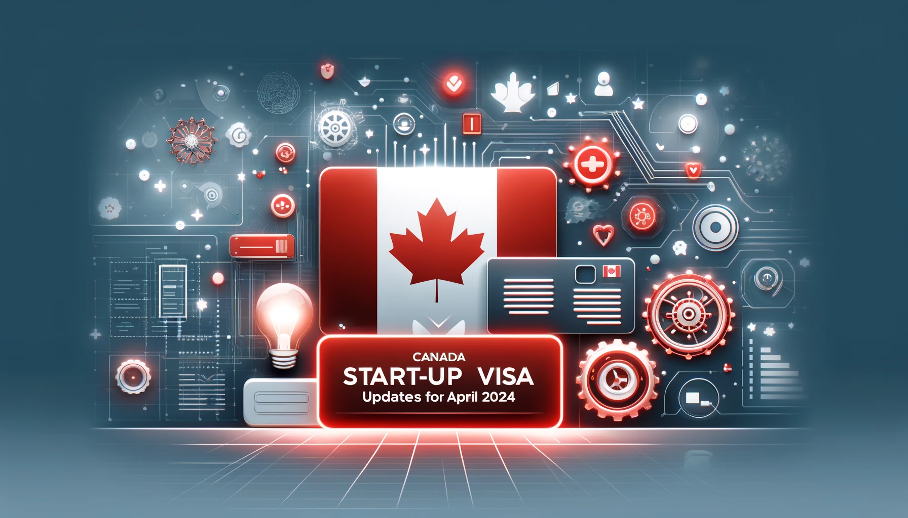 DALL·E 2024 04 30 17.22.07 A modern sleek design for a blog header featuring the theme Canada Start up Visa Updates for April 2024. The image should include symbolic represen 1